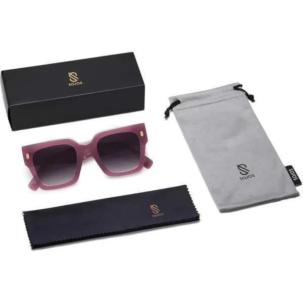 imageSOJOS Vintage Oversized Square Sunglasses for WomenRetro Womens Luxury Big Large Sun Glasses UV400 SJ2194Milky Purple FramePurple Grading Lens