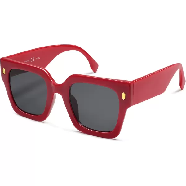 imageSOJOS Vintage Oversized Square Sunglasses for WomenRetro Womens Luxury Big Large Sun Glasses UV400 SJ2194Red FrameGrey Lens
