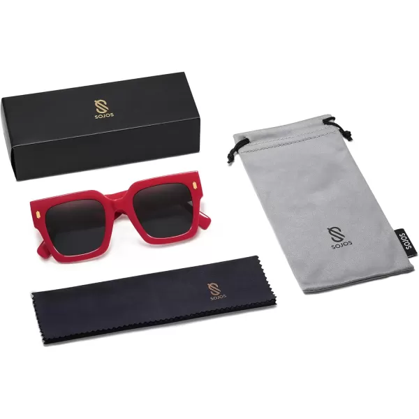 imageSOJOS Vintage Oversized Square Sunglasses for WomenRetro Womens Luxury Big Large Sun Glasses UV400 SJ2194Red FrameGrey Lens