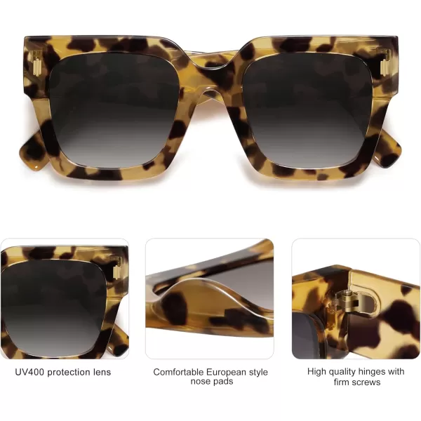 imageSOJOS Vintage Oversized Square Sunglasses for WomenRetro Womens Luxury Big Large Sun Glasses UV400 SJ2194Yellow Leopard Frame Grey Grading Lens