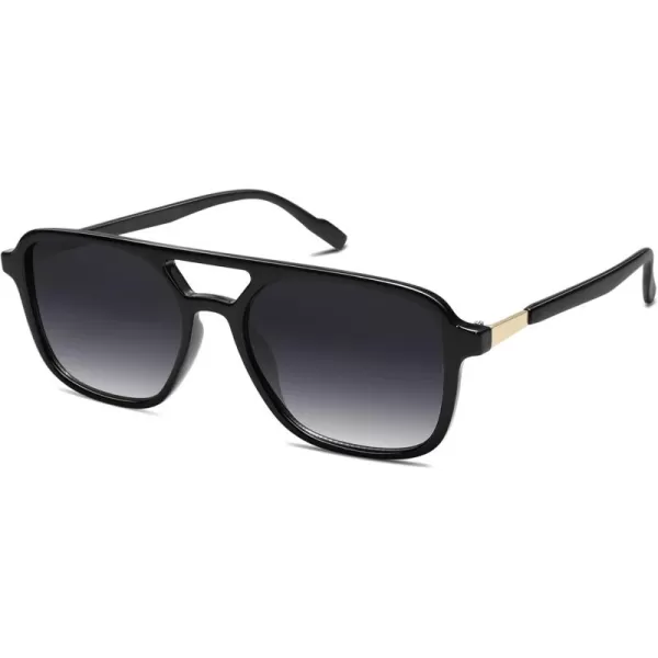 imageSOJOS Retro Aviator Sunglasses for Women MenTrendy Rectangle Womens Mens Shades Sun Glasses SJ2202Black FrameGrey Grading Lens