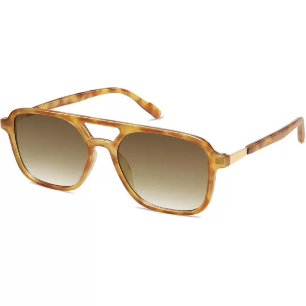 imageSOJOS Retro Aviator Sunglasses for Women MenTrendy Rectangle Womens Mens Shades Sun Glasses SJ2202Yellow Tortoise FrameGrey Green Grading Lens