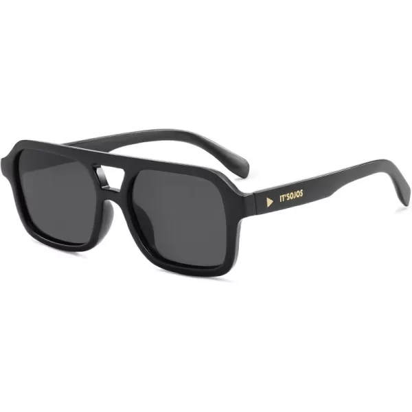 imageSOJOS Retro Aviator Sunglasses for Womens Mens Polarized Trendy Rectangle Designer Inspired Shades 80s 90s Sun Glasses SJ2342Black
