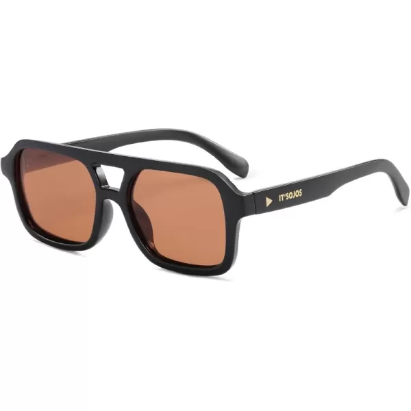 imageSOJOS Retro Aviator Sunglasses for Womens Mens Polarized Trendy Rectangle Designer Inspired Shades 80s 90s Sun Glasses SJ2342Brown