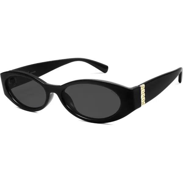 imageSOJOS Retro Oval Polarized Sunglasses for Women Men Trendy Cateye Vintage Y2k Sunnies SJ2364BlackGrey