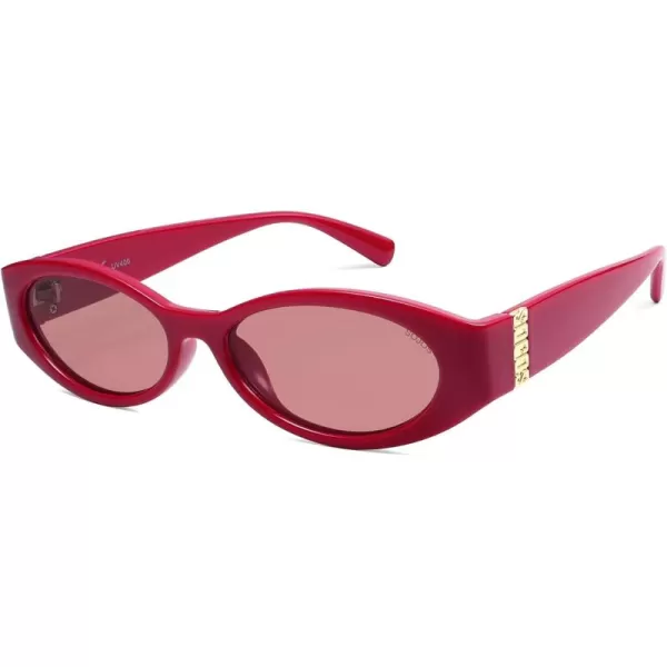 imageSOJOS Retro Oval Polarized Sunglasses for Women Men Trendy Cateye Vintage Y2k Sunnies SJ2364RoseRed