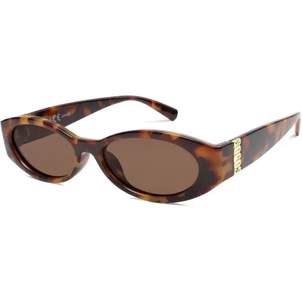 imageSOJOS Retro Oval Polarized Sunglasses for Women Men Trendy Cateye Vintage Y2k Sunnies SJ2364TortoiseBrown