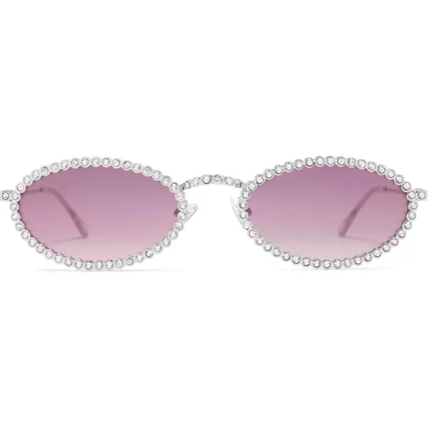 imageSOJOS Retro Skinny Oval Rhinestone Sunglasses for Women 90s Styles Bling Hippie Disco Trendy Sun Glasses Small Face SJ1205Multicolor