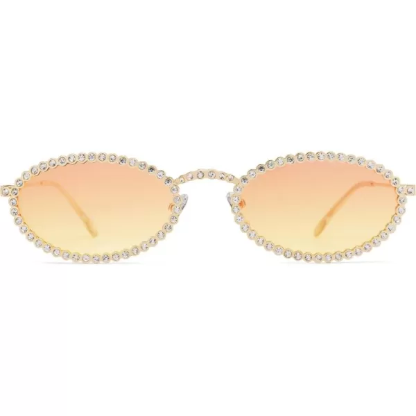 imageSOJOS Retro Skinny Oval Rhinestone Sunglasses for Women 90s Styles Bling Hippie Disco Trendy Sun Glasses Small Face SJ1205Pink