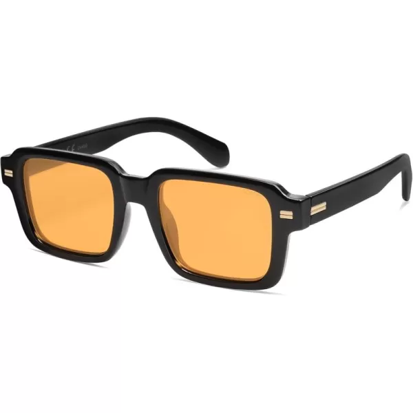 imageSOJOS Retro Square Polarized Sunglasses for Women Men 70s 80s Classic Vintage Rectangle Shades SJ2345Shiny BlackYellow
