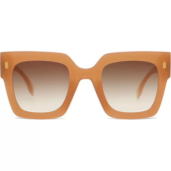 imageSOJOS Vintage Oversized Square Sunglasses for WomenRetro Womens Luxury Big Large Sun Glasses UV400 SJ2194Milky Orange FrameBrown Grading Lens