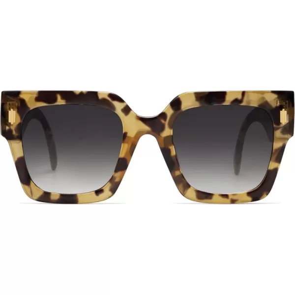 imageSOJOS Vintage Oversized Square Sunglasses for WomenRetro Womens Luxury Big Large Sun Glasses UV400 SJ2194Yellow Leopard Frame Grey Grading Lens