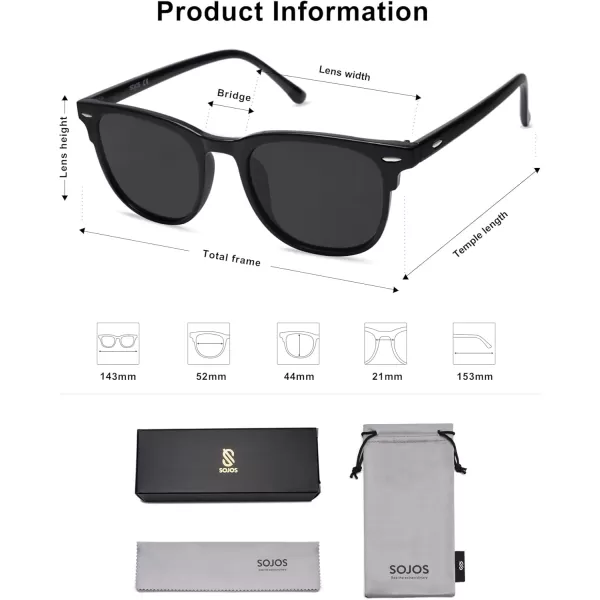 imageSOJOS Retro Vintage Square Polarized Sunglasses for Women Men UV Protection Lens TR90 Frame Sunglasses SJ2112BlackGrey