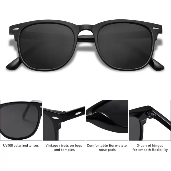 imageSOJOS Retro Vintage Square Polarized Sunglasses for Women Men UV Protection Lens TR90 Frame Sunglasses SJ2112BlackGrey