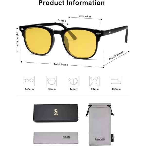 imageSOJOS Retro Vintage Square Polarized Sunglasses for Women Men UV Protection Lens TR90 Frame Sunglasses SJ2112BlackNight Vision