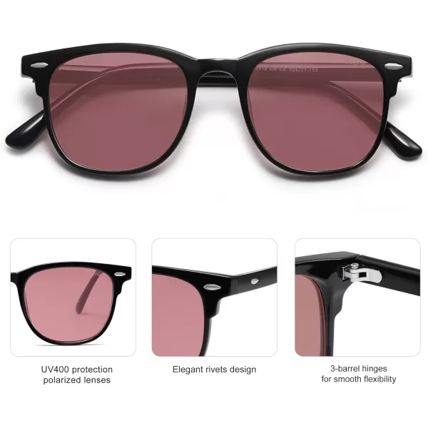 imageSOJOS Retro Vintage Square Polarized Sunglasses for Women Men UV Protection Lens TR90 Frame Sunglasses SJ2112BlackRed