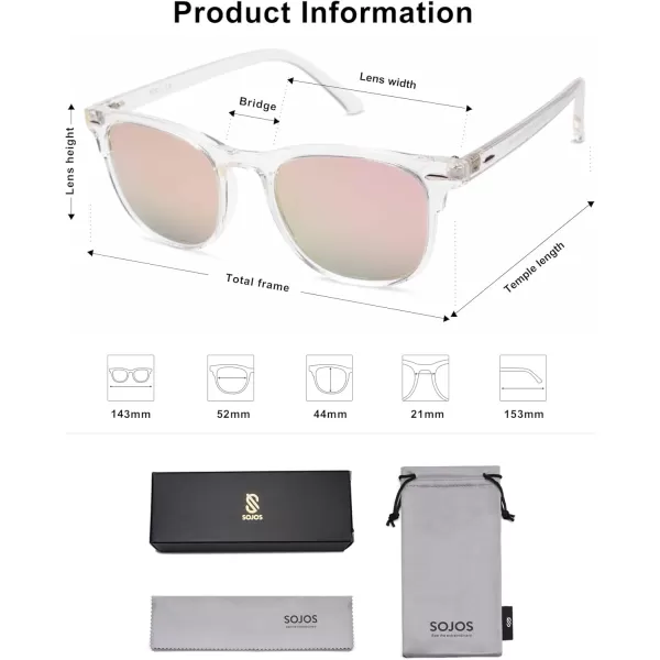 imageSOJOS Retro Vintage Square Polarized Sunglasses for Women Men UV Protection Lens TR90 Frame Sunglasses SJ2112CrystalPink Mirrored