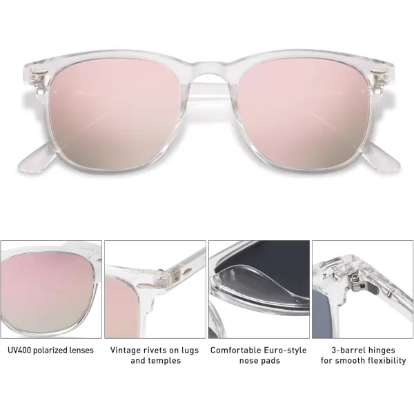 imageSOJOS Retro Vintage Square Polarized Sunglasses for Women Men UV Protection Lens TR90 Frame Sunglasses SJ2112CrystalPink Mirrored