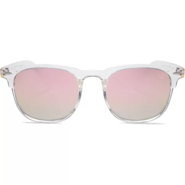 imageSOJOS Retro Vintage Square Polarized Sunglasses for Women Men UV Protection Lens TR90 Frame Sunglasses SJ2112CrystalPink Mirrored