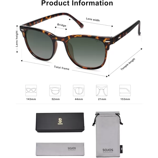 imageSOJOS Retro Vintage Square Polarized Sunglasses for Women Men UV Protection Lens TR90 Frame Sunglasses SJ2112Dark TortoiseGreen Grading