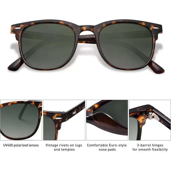 imageSOJOS Retro Vintage Square Polarized Sunglasses for Women Men UV Protection Lens TR90 Frame Sunglasses SJ2112Dark TortoiseGreen Grading