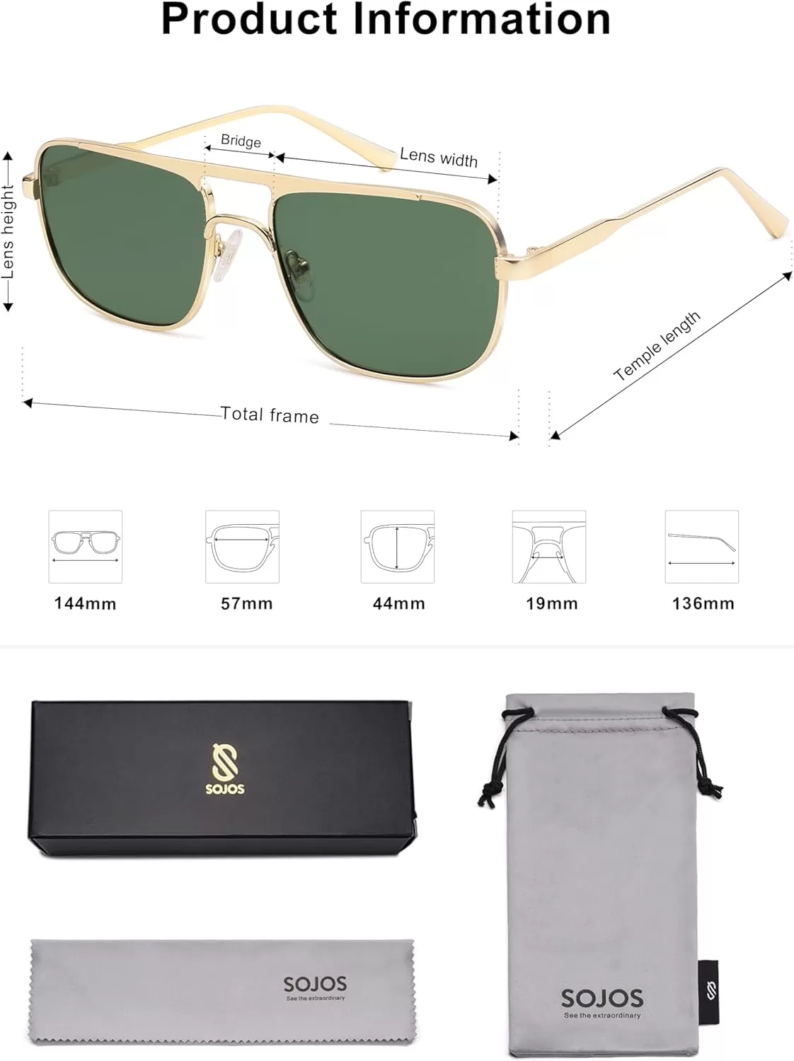 imageSOJOS Retro Aviator Polarized Sunglasses for Women Men Trendy Rectangle Womens Mens Sunnies SJ1234GoldDark Green