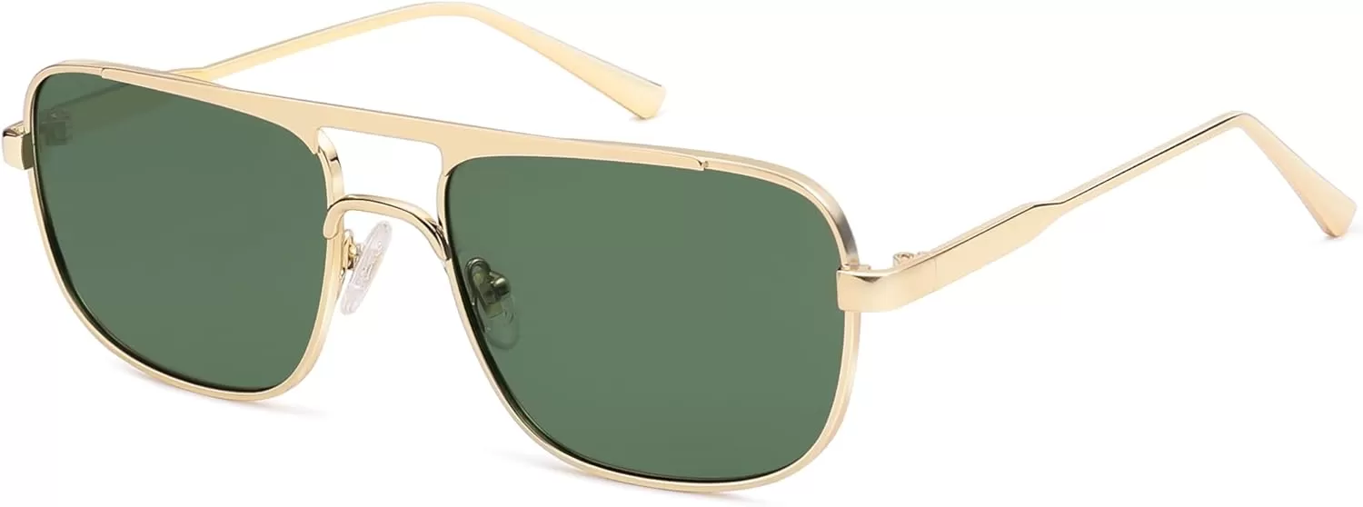 imageSOJOS Retro Aviator Polarized Sunglasses for Women Men Trendy Rectangle Womens Mens Sunnies SJ1234GoldDark Green