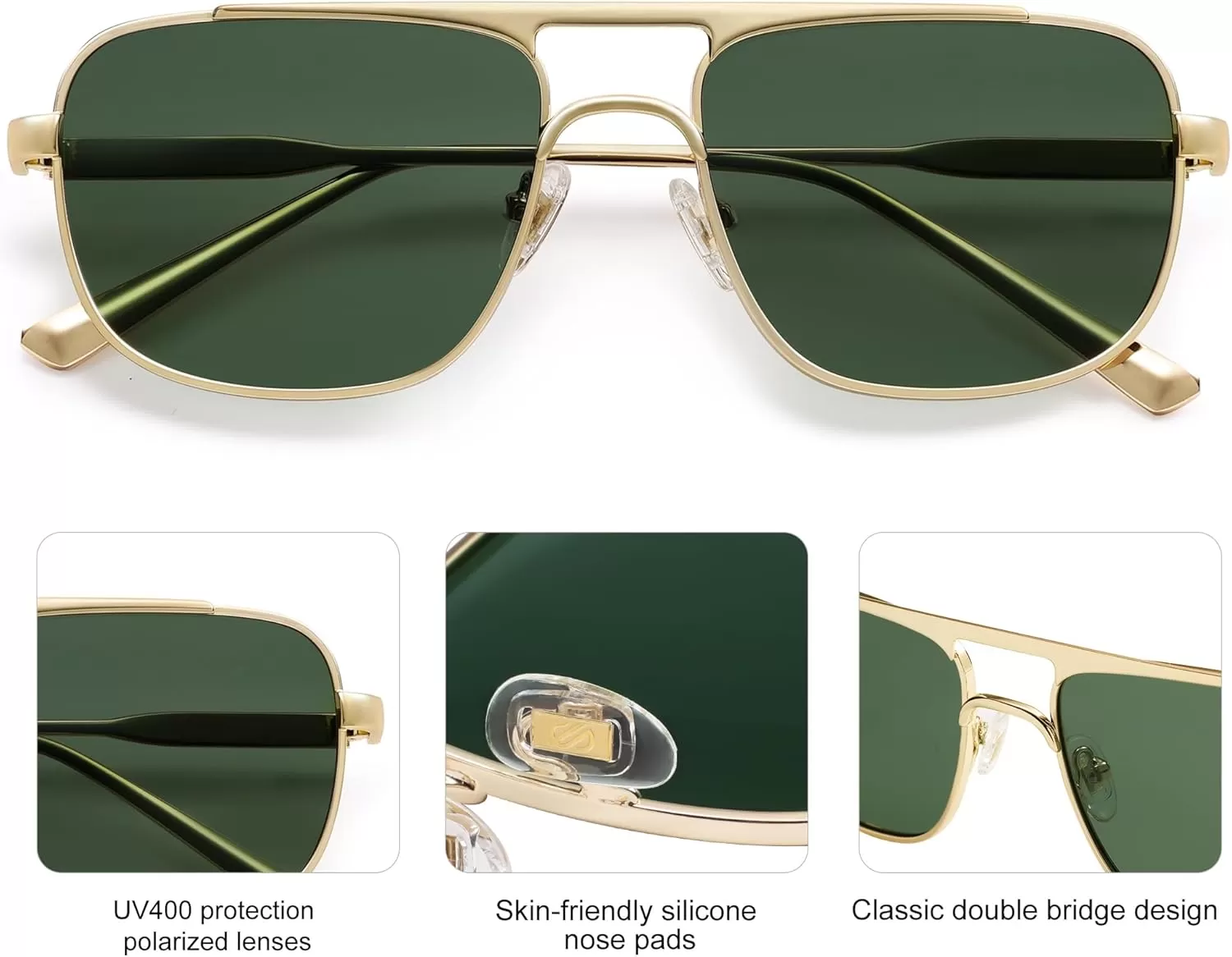 imageSOJOS Retro Aviator Polarized Sunglasses for Women Men Trendy Rectangle Womens Mens Sunnies SJ1234GoldDark Green