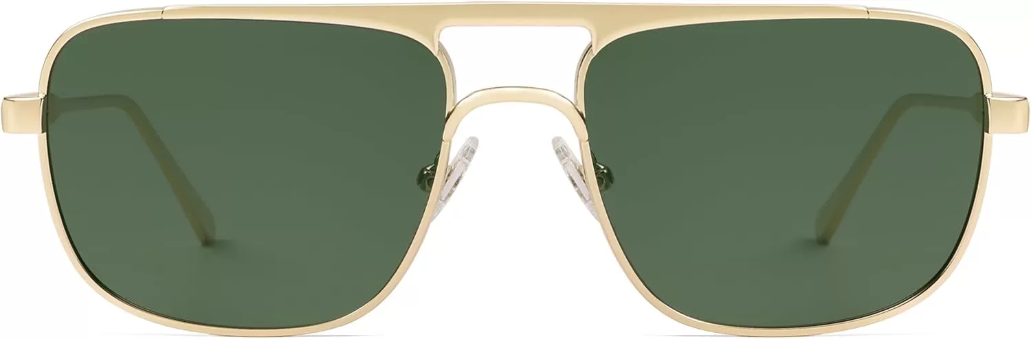 imageSOJOS Retro Aviator Polarized Sunglasses for Women Men Trendy Rectangle Womens Mens Sunnies SJ1234GoldDark Green