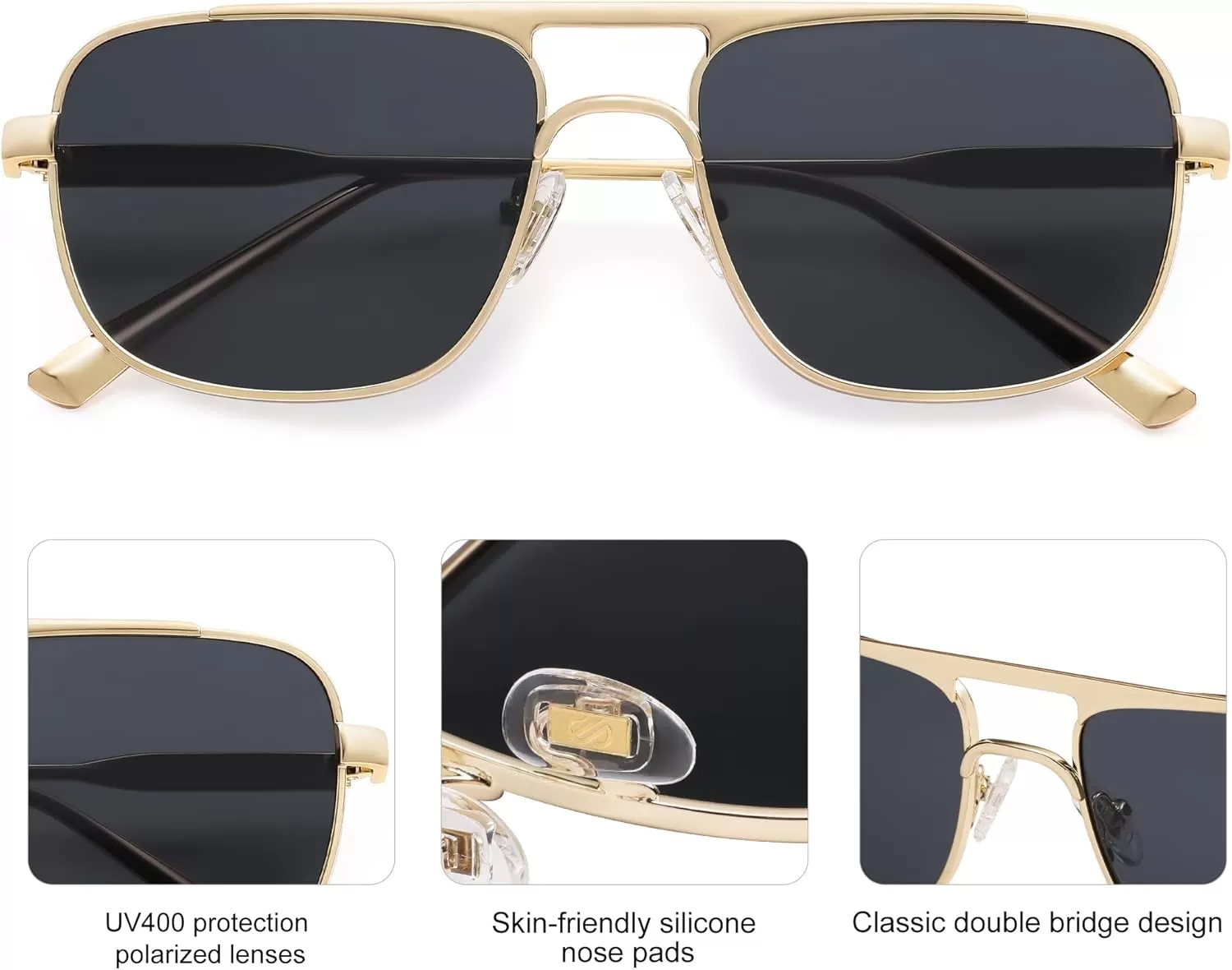 imageSOJOS Retro Aviator Polarized Sunglasses for Women Men Trendy Rectangle Womens Mens Sunnies SJ1234GoldGrey