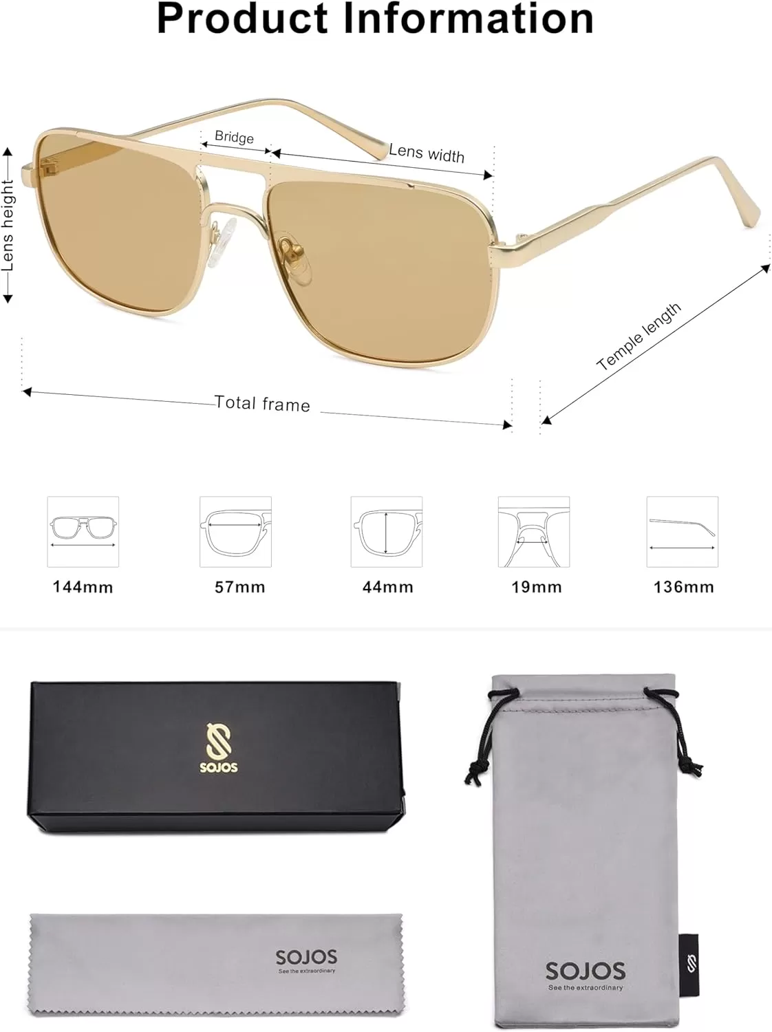 imageSOJOS Retro Aviator Polarized Sunglasses for Women Men Trendy Rectangle Womens Mens Sunnies SJ1234Matte GoldLight Brown
