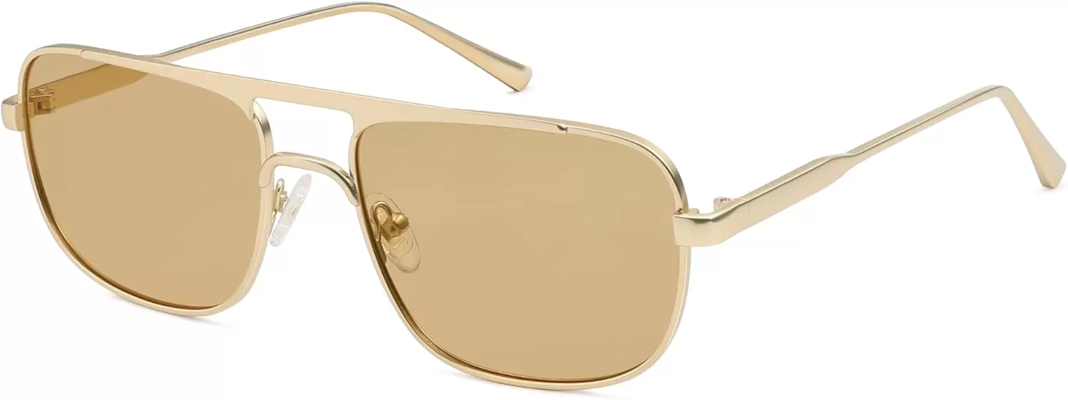 imageSOJOS Retro Aviator Polarized Sunglasses for Women Men Trendy Rectangle Womens Mens Sunnies SJ1234Matte GoldLight Brown