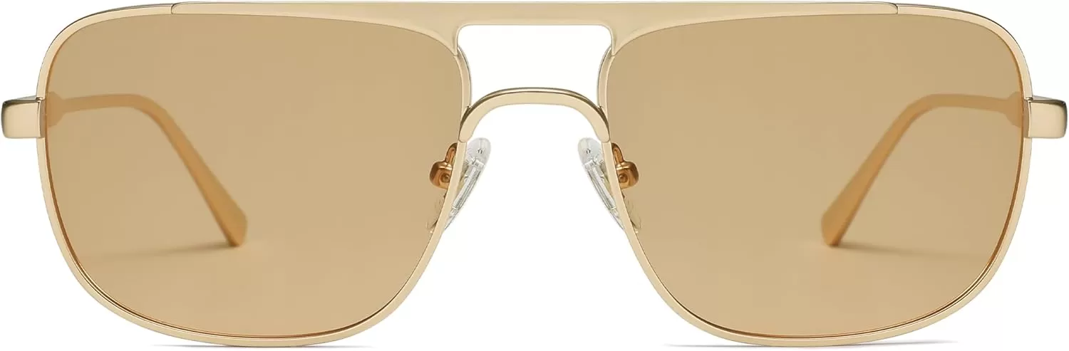 imageSOJOS Retro Aviator Polarized Sunglasses for Women Men Trendy Rectangle Womens Mens Sunnies SJ1234Matte GoldLight Brown