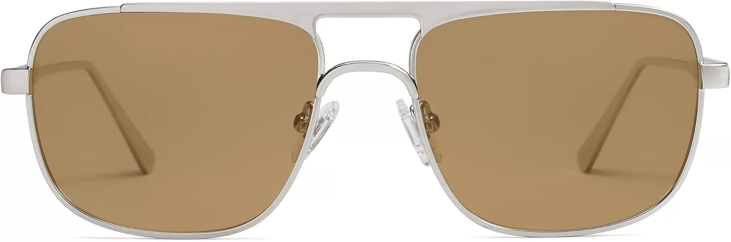 imageSOJOS Retro Aviator Polarized Sunglasses for Women Men Trendy Rectangle Womens Mens Sunnies SJ1234SilverBrown