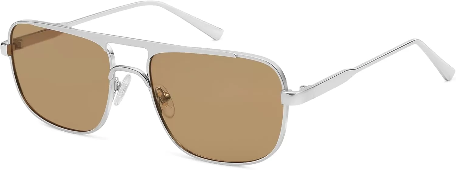 imageSOJOS Retro Aviator Polarized Sunglasses for Women Men Trendy Rectangle Womens Mens Sunnies SJ1234SilverBrown