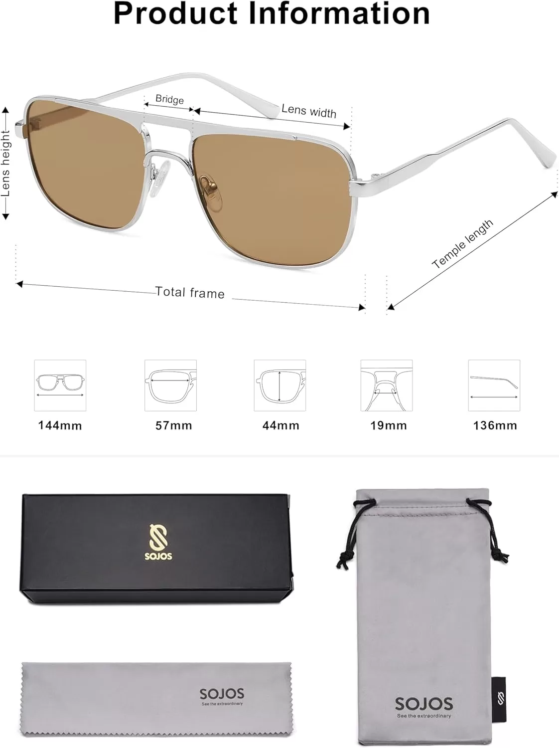 imageSOJOS Retro Aviator Polarized Sunglasses for Women Men Trendy Rectangle Womens Mens Sunnies SJ1234SilverBrown