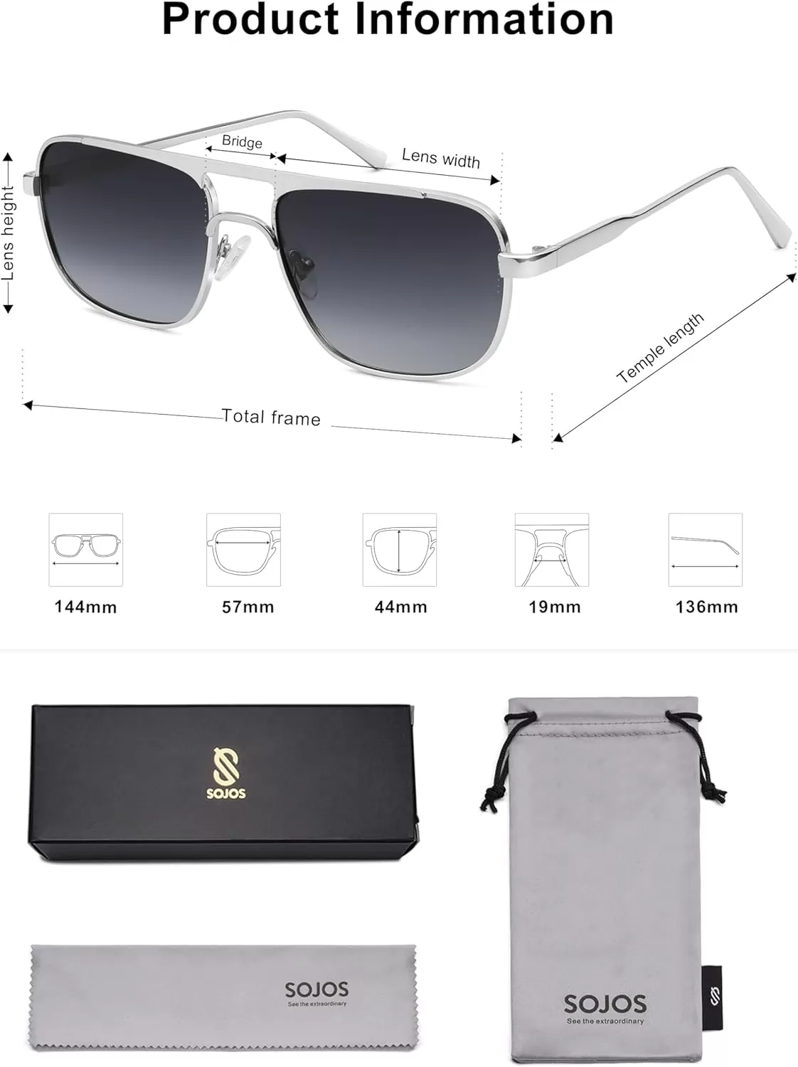imageSOJOS Retro Aviator Polarized Sunglasses for Women Men Trendy Rectangle Womens Mens Sunnies SJ1234SilverGrey Grading