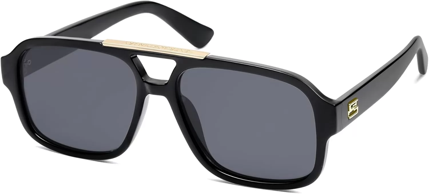 imageSOJOS Retro Aviator Sunglasses Womens Mens Polarized Vintage Trendy Rectangle Women Sunnies SJ2335BlackGrey