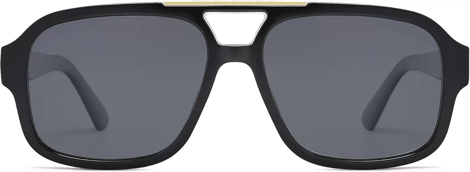 imageSOJOS Retro Aviator Sunglasses Womens Mens Polarized Vintage Trendy Rectangle Women Sunnies SJ2335BlackGrey