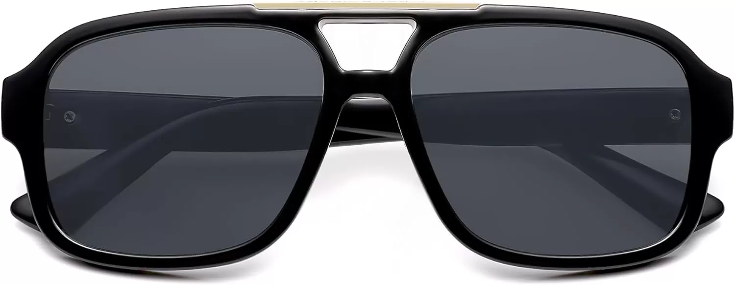 imageSOJOS Retro Aviator Sunglasses Womens Mens Polarized Vintage Trendy Rectangle Women Sunnies SJ2335BlackGrey