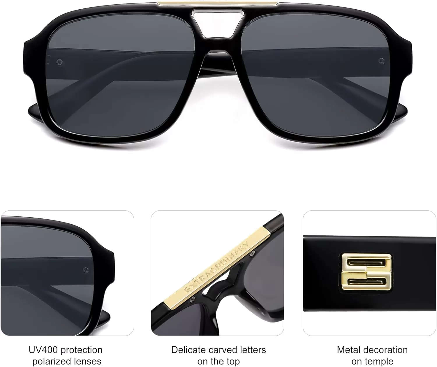 imageSOJOS Retro Aviator Sunglasses Womens Mens Polarized Vintage Trendy Rectangle Women Sunnies SJ2335BlackGrey