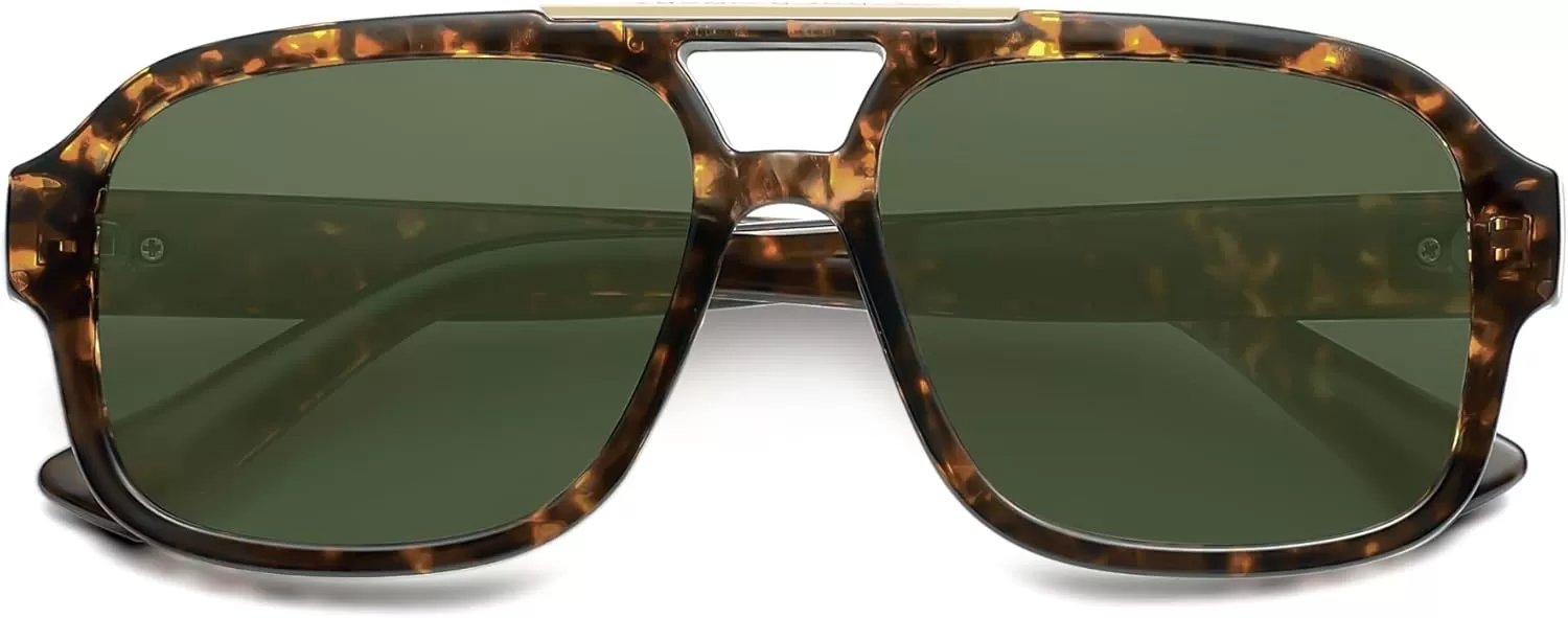 imageSOJOS Retro Aviator Sunglasses Womens Mens Polarized Vintage Trendy Rectangle Women Sunnies SJ2335Green TortoiseGreen