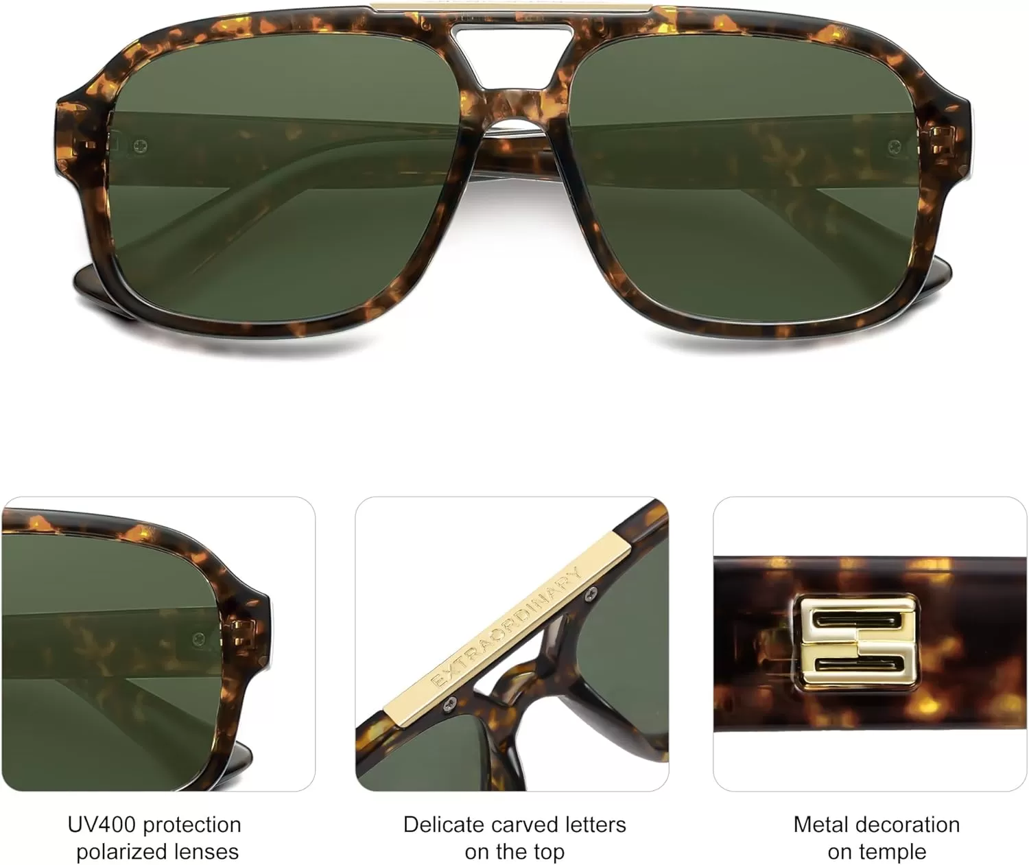 imageSOJOS Retro Aviator Sunglasses Womens Mens Polarized Vintage Trendy Rectangle Women Sunnies SJ2335Green TortoiseGreen