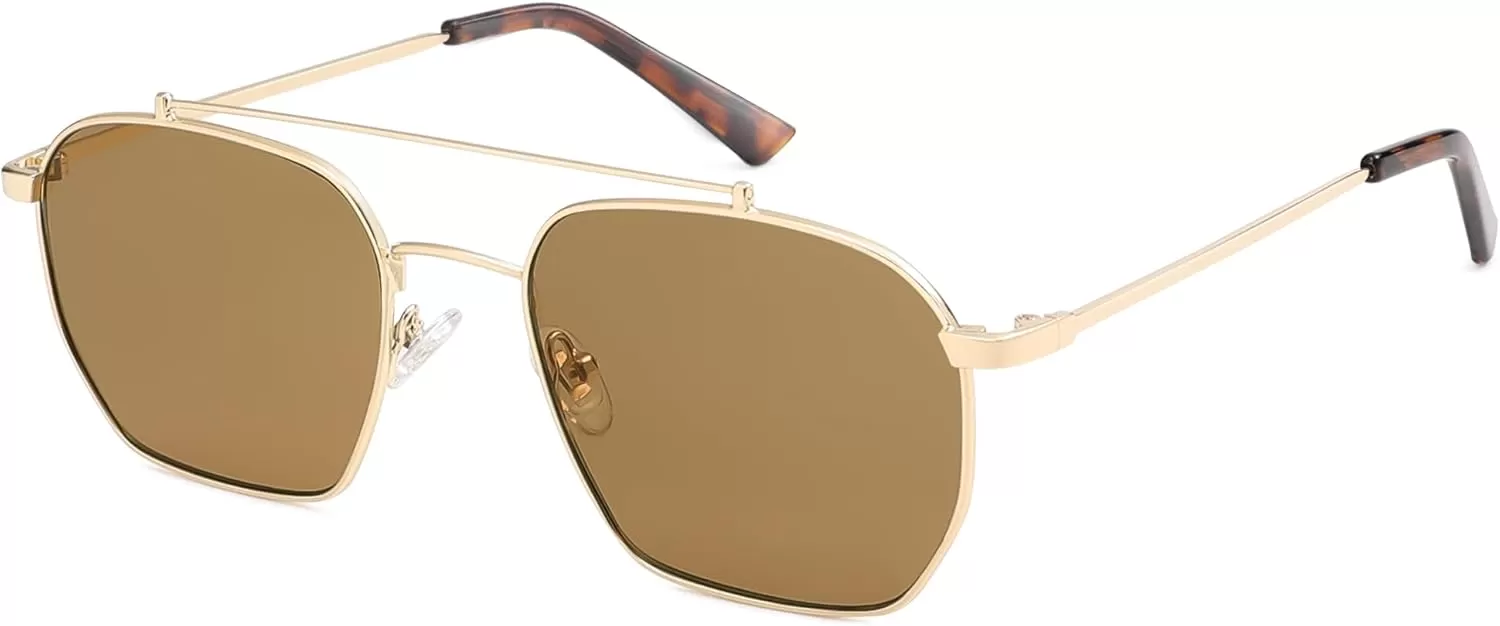 imageSOJOS Retro Square Sunglasses for Women Men Trendy Sun Glasses Classic Shades UV400 Protection SJ1230Gold  Brown Lens
