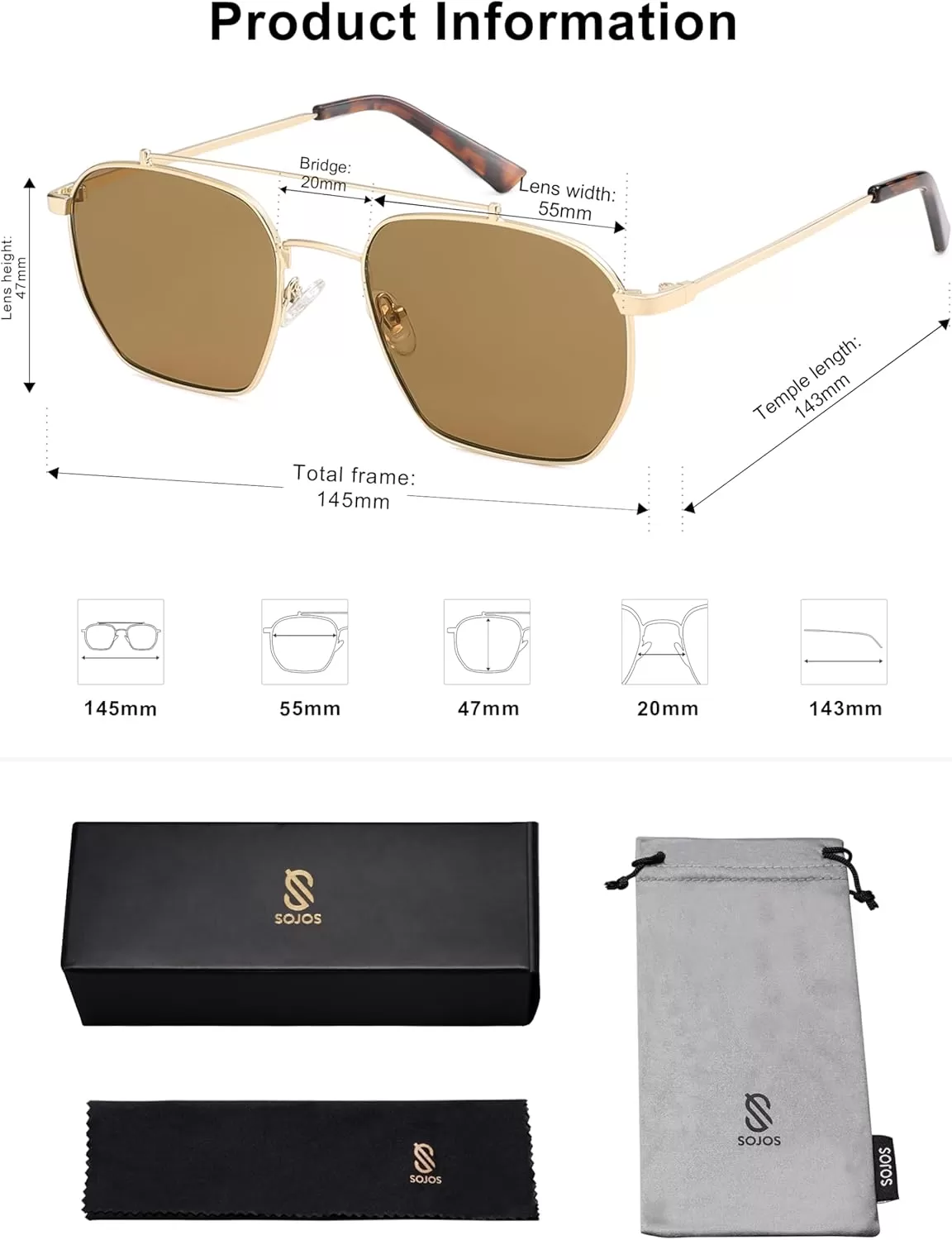 imageSOJOS Retro Square Sunglasses for Women Men Trendy Sun Glasses Classic Shades UV400 Protection SJ1230Gold  Brown Lens