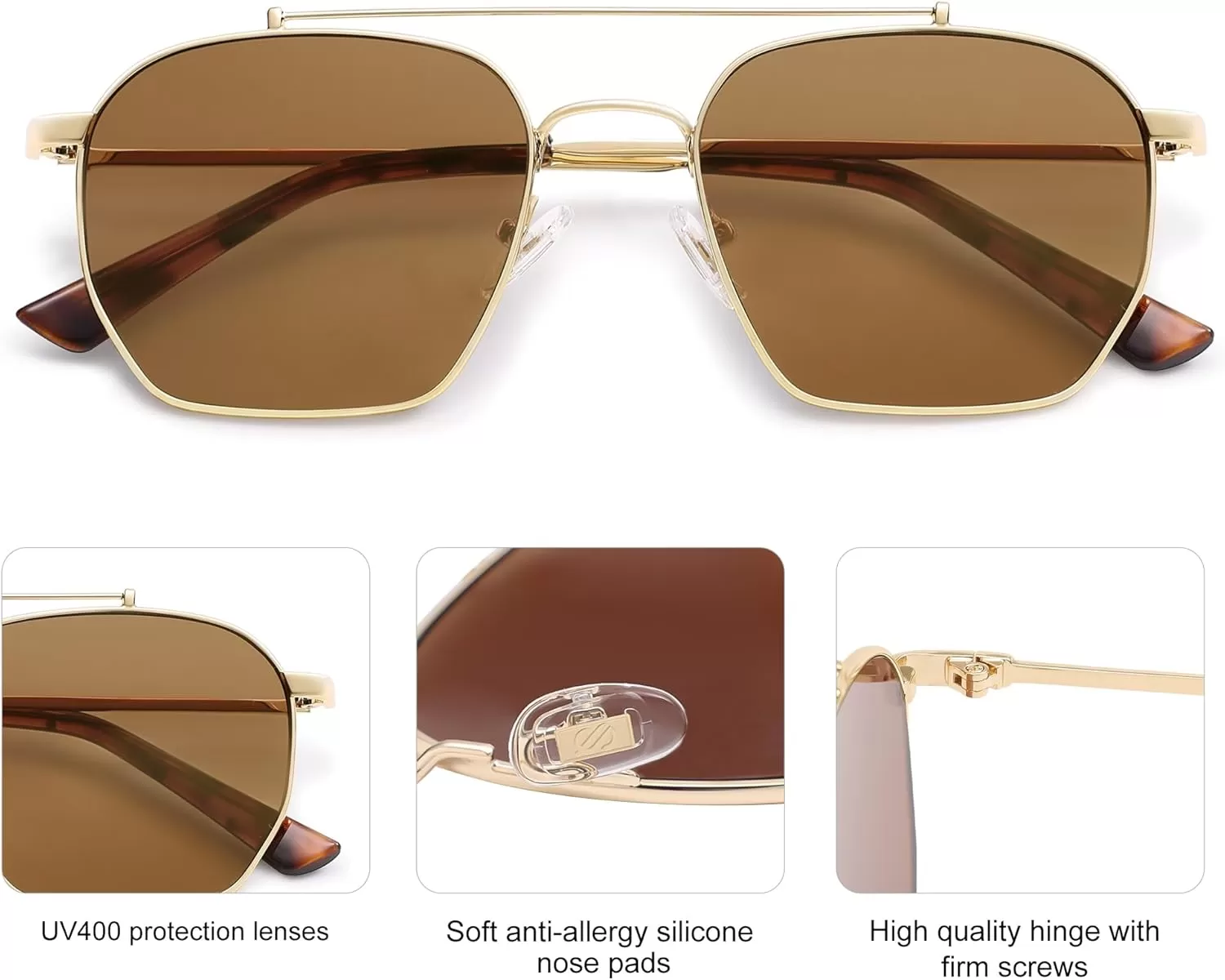 imageSOJOS Retro Square Sunglasses for Women Men Trendy Sun Glasses Classic Shades UV400 Protection SJ1230Gold  Brown Lens