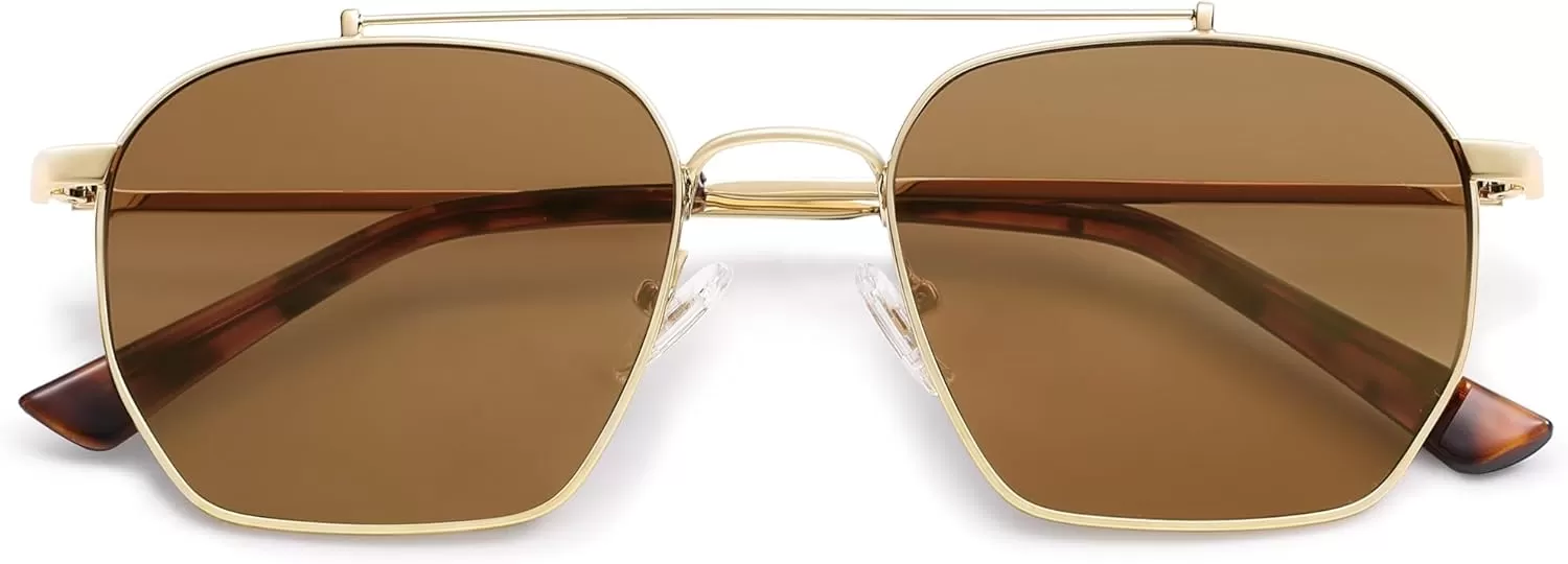 imageSOJOS Retro Square Sunglasses for Women Men Trendy Sun Glasses Classic Shades UV400 Protection SJ1230Gold  Brown Lens
