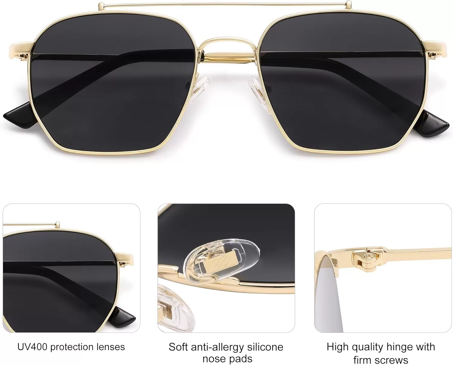 imageSOJOS Retro Square Sunglasses for Women Men Trendy Sun Glasses Classic Shades UV400 Protection SJ1230Gold  Grey Lens