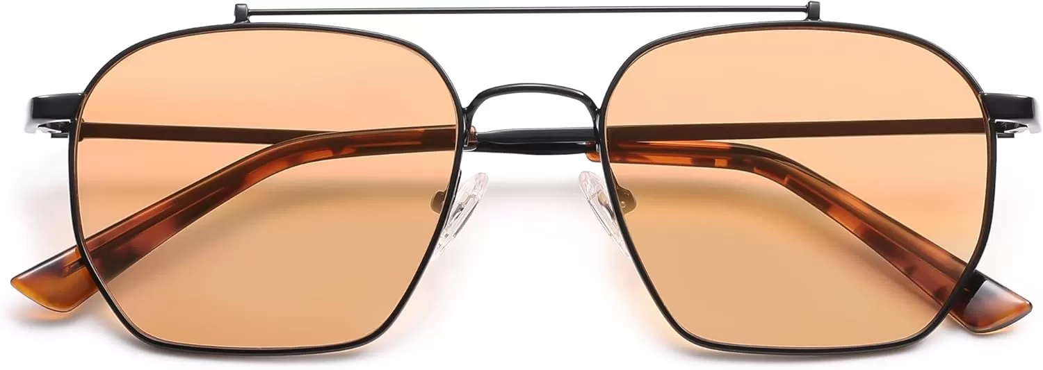 imageSOJOS Retro Square Sunglasses for Women Men Trendy Sun Glasses Classic Shades UV400 Protection SJ1230Matte Black  Orange Lens