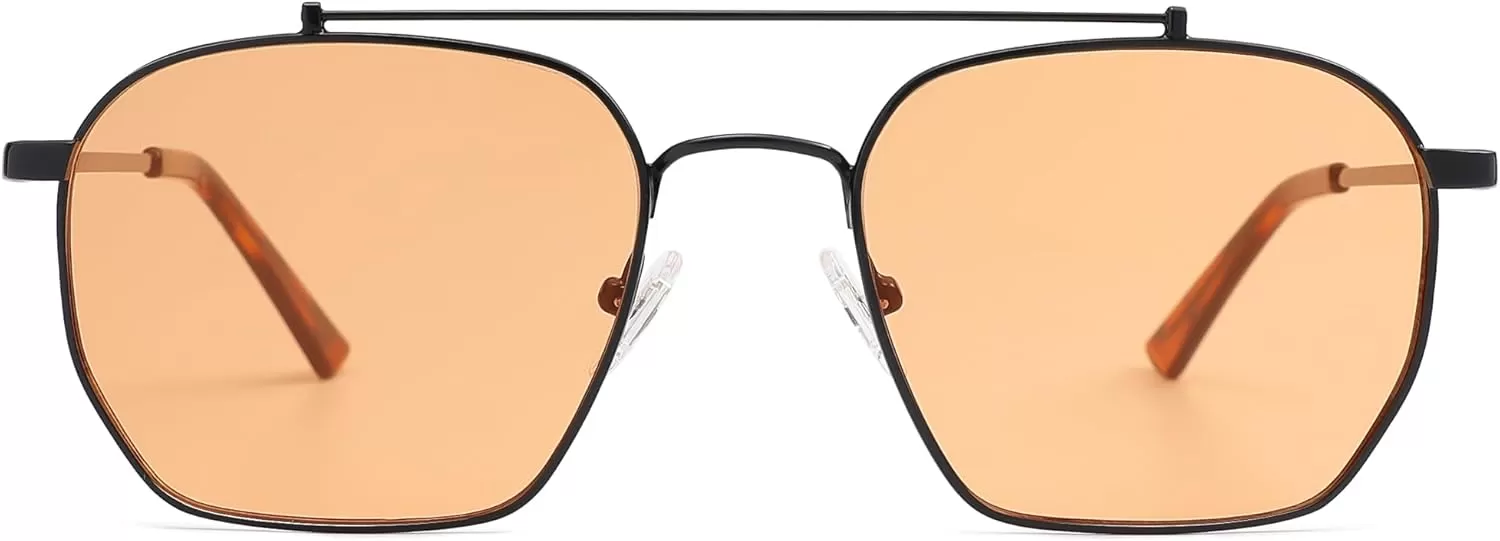 imageSOJOS Retro Square Sunglasses for Women Men Trendy Sun Glasses Classic Shades UV400 Protection SJ1230Matte Black  Orange Lens